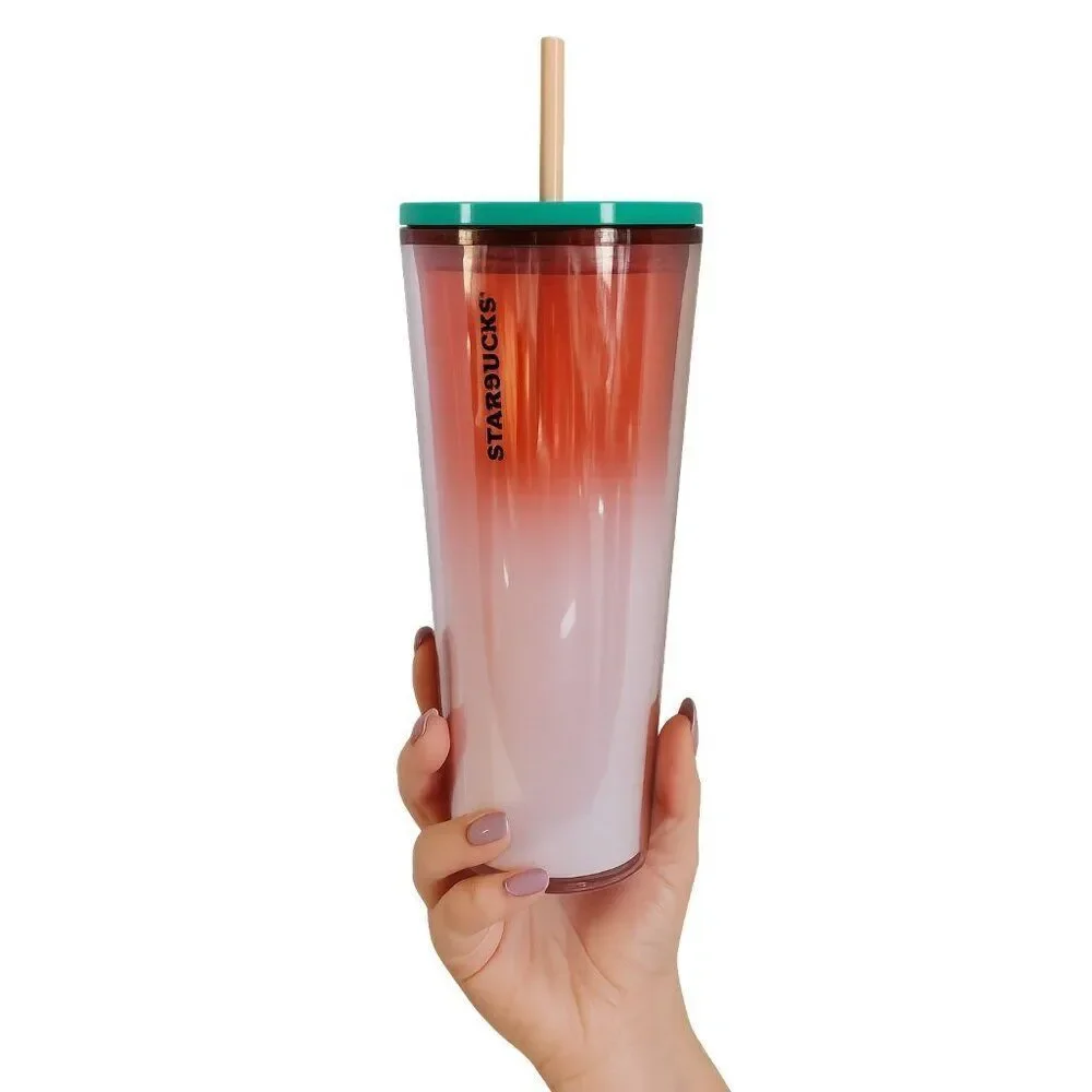 Starbucks Cold Cup Travel Tumbler 24 oz Venti Red Ombre White Summer 2020
